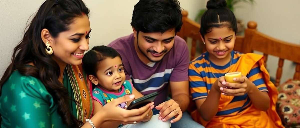 Star Anise Victor - Family Gaming Experience Indian family playing Star Anise Victor together on mobile devices